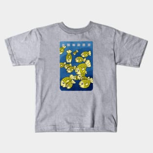 Flat, golden fish in a pack Kids T-Shirt